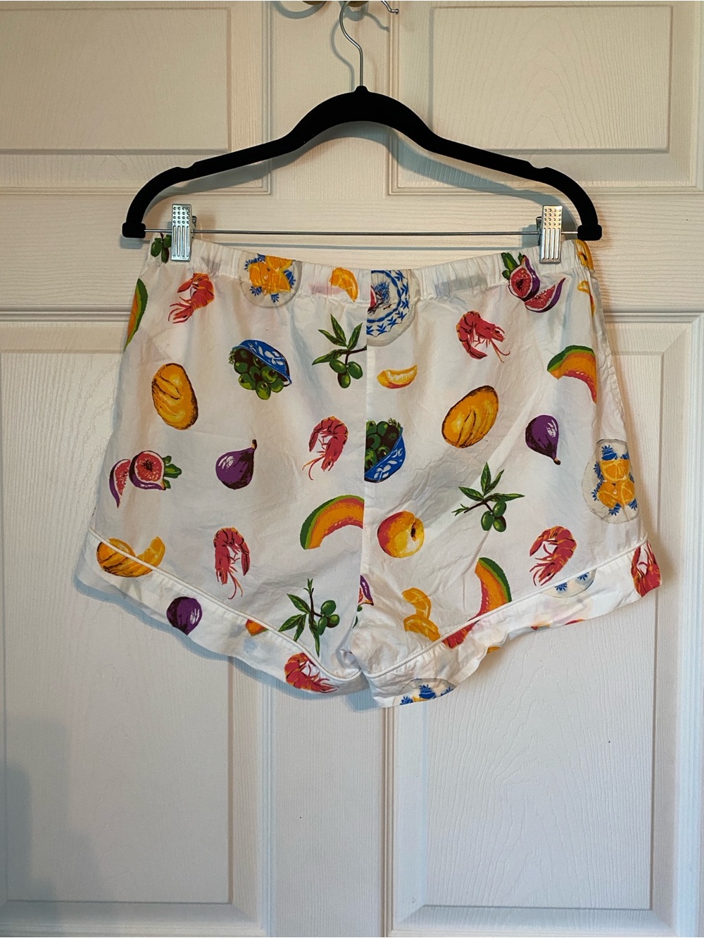 J. Crew White Fruit Olive Print Cotton Pajama Set with Scarf - Picture 10 of 12